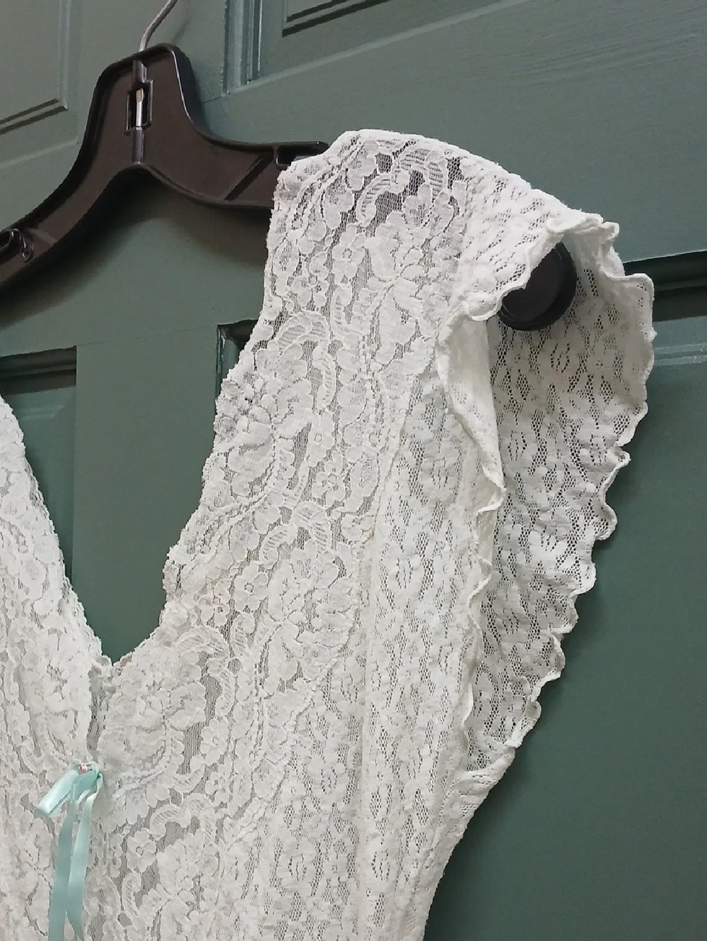 Vintage Cachet Lace Bodice Chemise Slip Dress in Pale Mint Green Size Medium - Picture 2 of 9